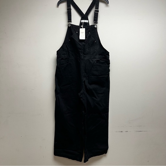 Mango - Wide Leg Denim Dungarees Overalls - Black - Size XL - New - Picture 2 of 6
